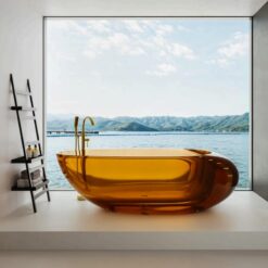 Camellia yellow transparent independent bathtub crystal resin villa bathroom furniture bathtub discounted price