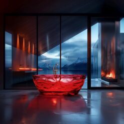 Wholesale price of water-wave red patterned transparent crystal resin independent bathtub bathroom furniture