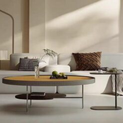 Saddle Leather Advanced Sense Size Coffee Table Combination Minimalist Small-Sized Apartment Living Room Home Oval Coffee Table