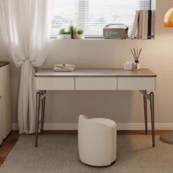 Simple brown wood grain dressing table and chair, indoor living room and bedroom furniture