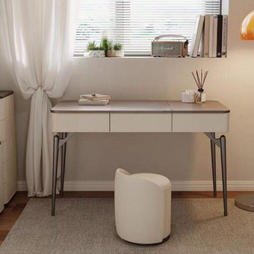 Simple brown wood grain dressing table and chair, indoor living room and bedroom furniture