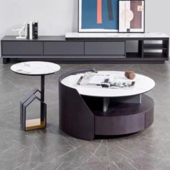 Skin Baking Grey Paint Sintered Stone Elephant Wood Draw Surface Stainless Steel Marble Side TV Coffee Table Set