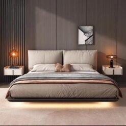 Suspension Bed Minimalist Italian Style Light Luxury Genuine Leather 2026 Modern Master Bedroom Soft Bed Solid Wood Frame