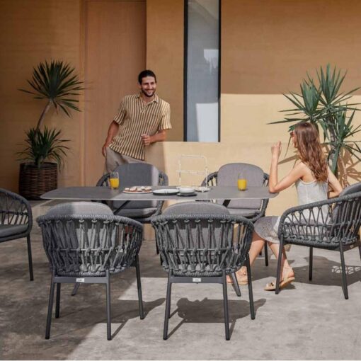 Outdoor woven black party dining table and chair set, outdoor private villa garden furniture supplier