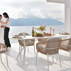 Outdoor private villa garden woven white dining table set outdoor furniture supplier