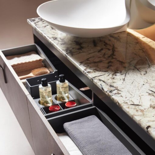 Walnut wood grain bathroom cabinet natural marble countertop stone bathroom washbasin Storage cabinet - Image 2
