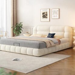 Wholesale Popular Puff Bed Set Furniture Bedroom Designer Cream White Fabric Bed Hot Sale Hotel Modern King Bed Frame for Home