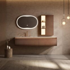 Wood grain bathroom cabinet natural marble countertop stone bathroom washbasin and mirror cabinet